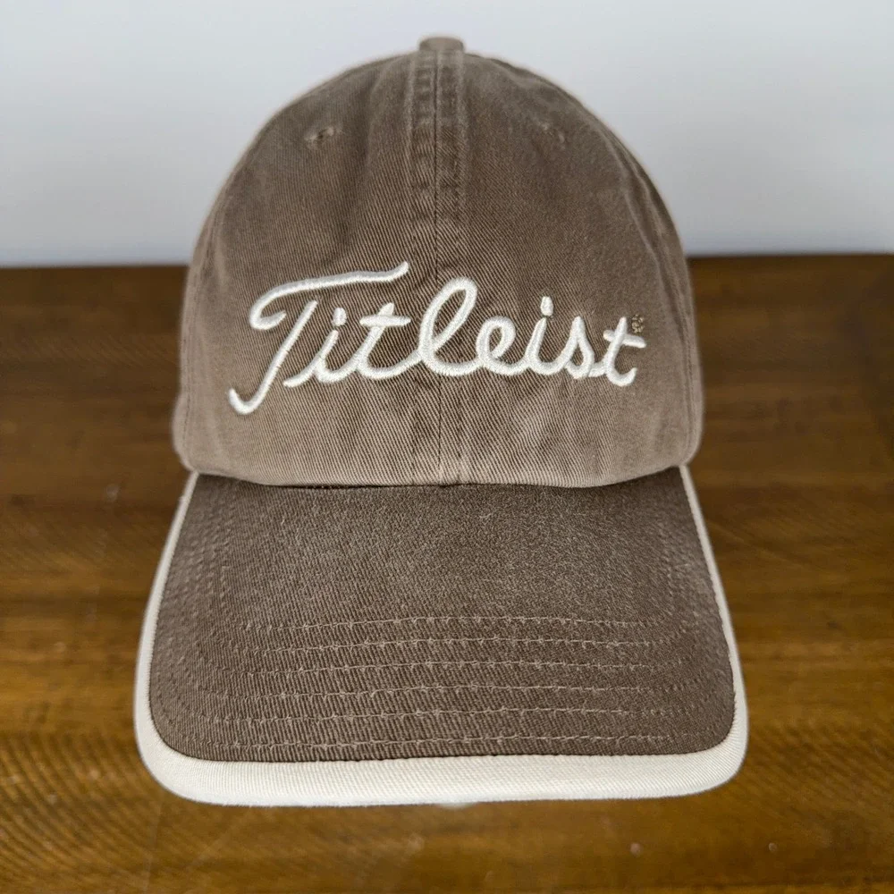 VTG Titleist Hat Mens Brown Script Logo Adjustable Cotton Golf Dad Cap Y2K
